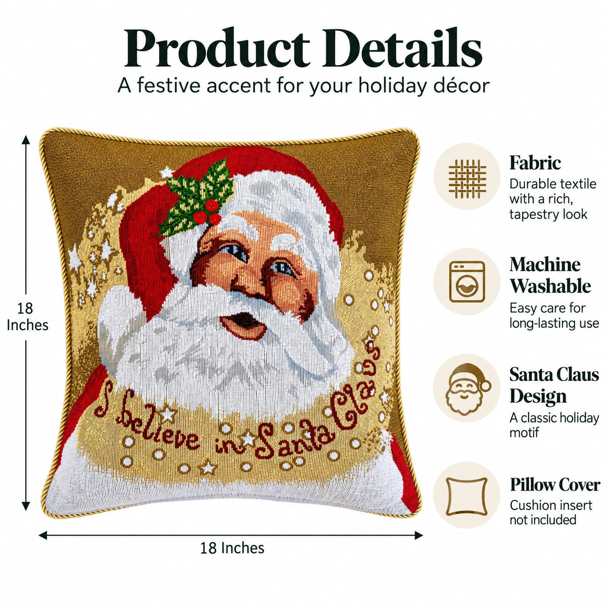 Set of 2 Believe in Santa Throw Pillow Covers