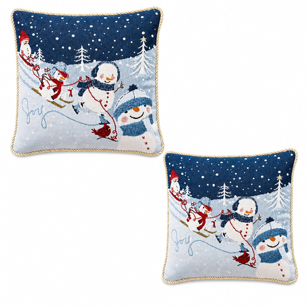 Set of 2 Snowmen Enjoying Christmas Parade Throw Pillow Covers