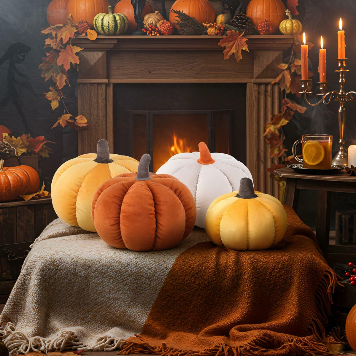 Pumpkin Throw Pillows Velvet 3D Soft Decorative Cushion