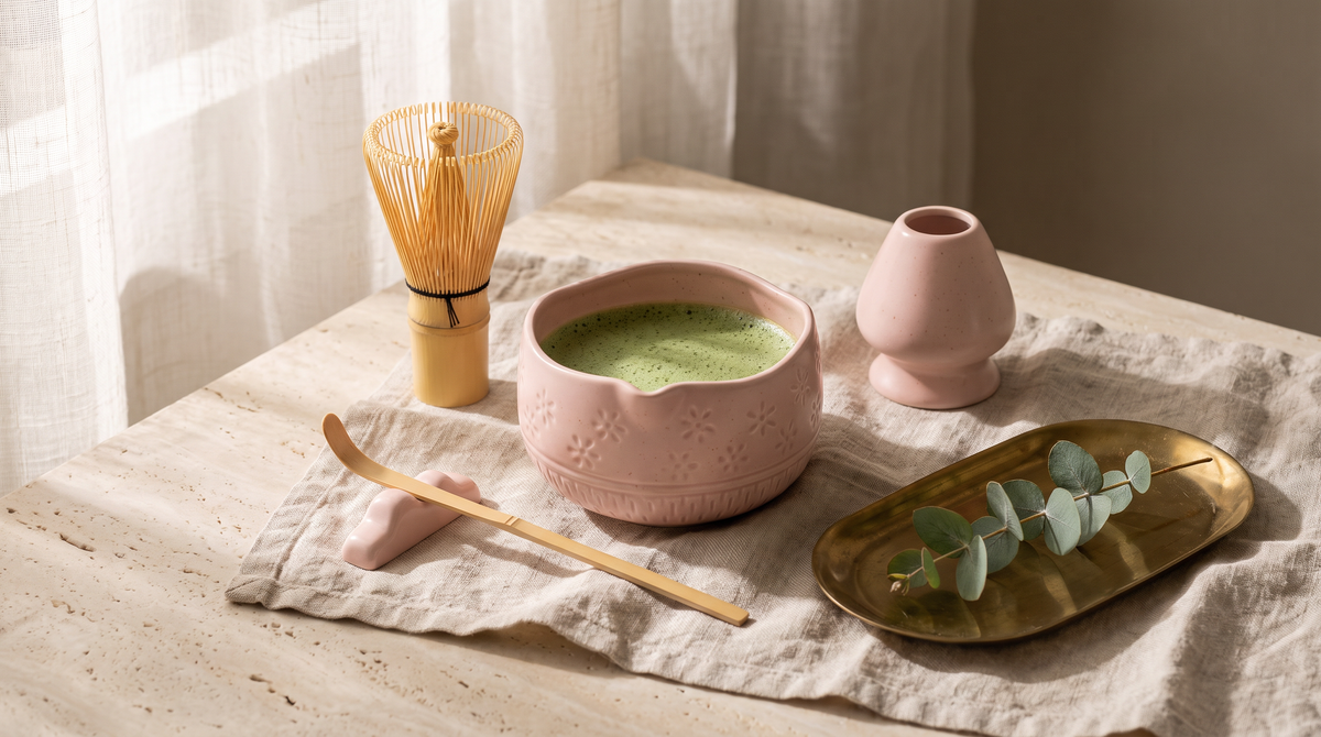 Matcha Whisk Set โ Bamboo Chasen + Ceramic Chawan Gift Set