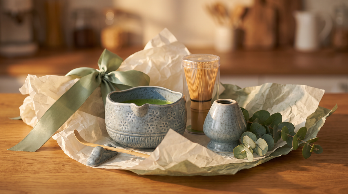 Matcha Whisk Set โ Bamboo Chasen + Ceramic Chawan Gift Set