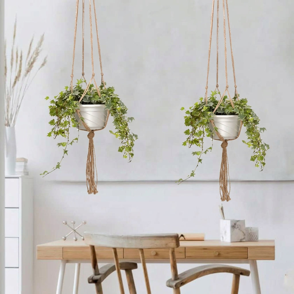 Boho Jute Macramé Plant Hanger Set of 2, Indoor & Outdoor