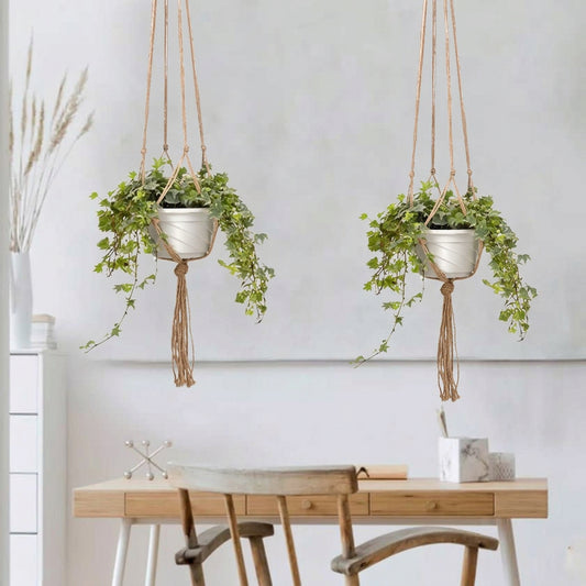 Boho Jute Macramé Plant Hanger Set of 2, Indoor & Outdoor
