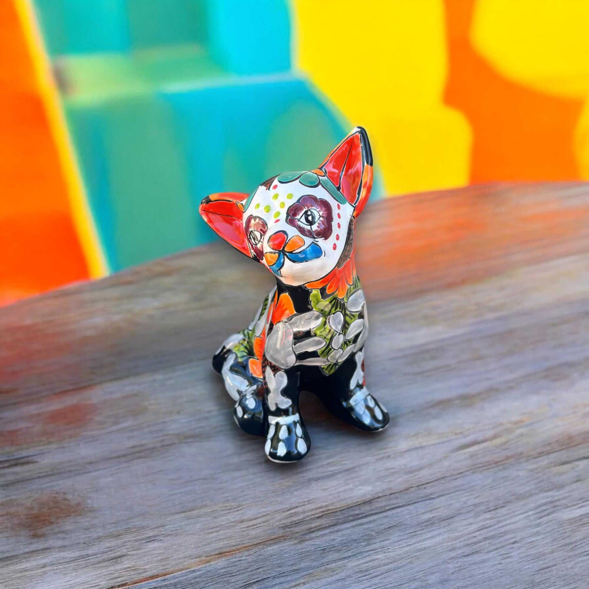 Talavera Chihuahua Statue | Day of the Dead Mexican Pottery Decor