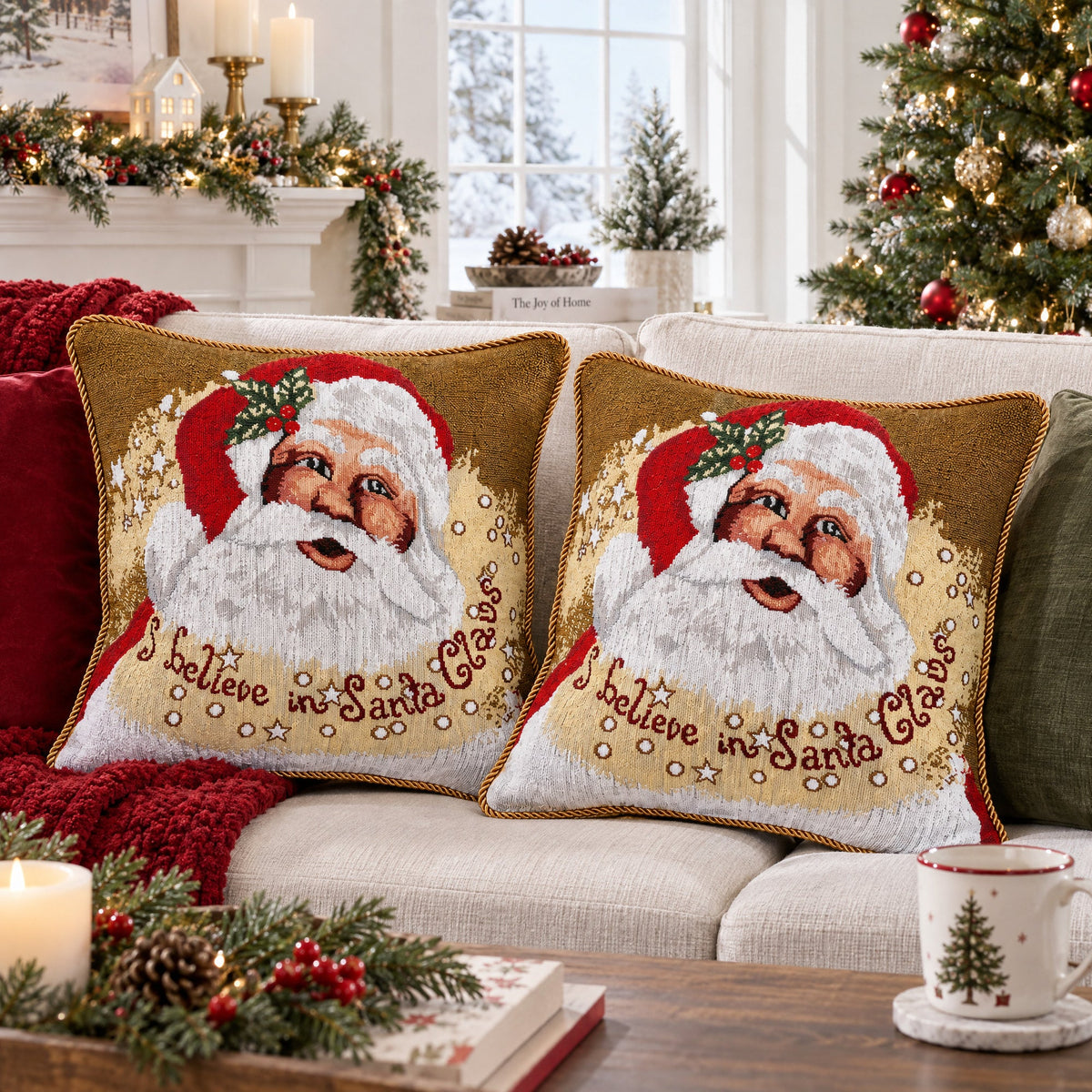 Set of 2 Believe in Santa Throw Pillow Covers