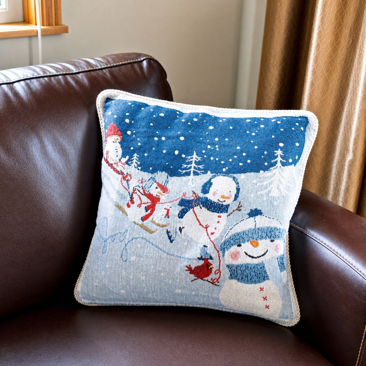 Set of 2 Snowmen Enjoying Christmas Parade Throw Pillow Covers