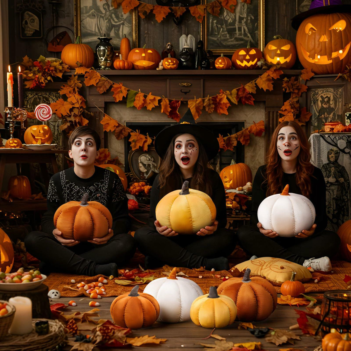 Pumpkin Throw Pillows Velvet 3D Soft Decorative Cushion